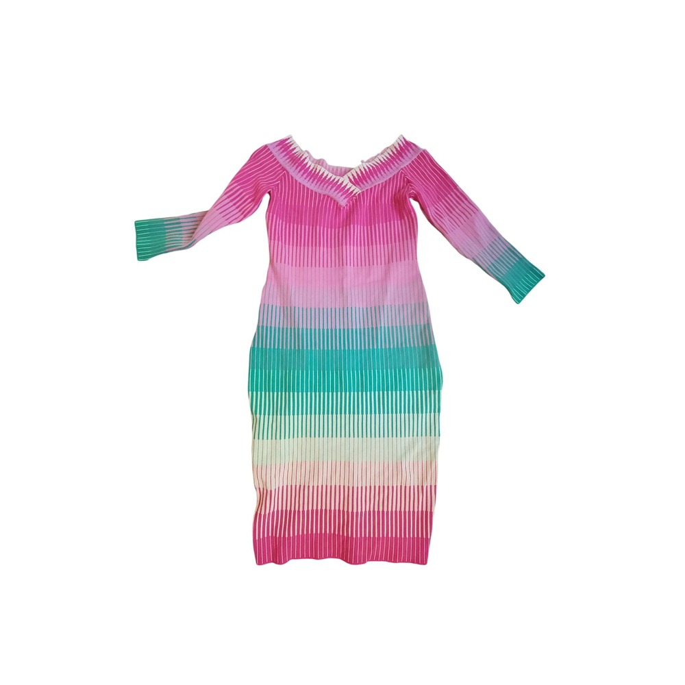 Fashion Nova Pink Teal Ombre Striped Off Shoulder Midi Sweater Dress XL NWT - Picture 4 of 6